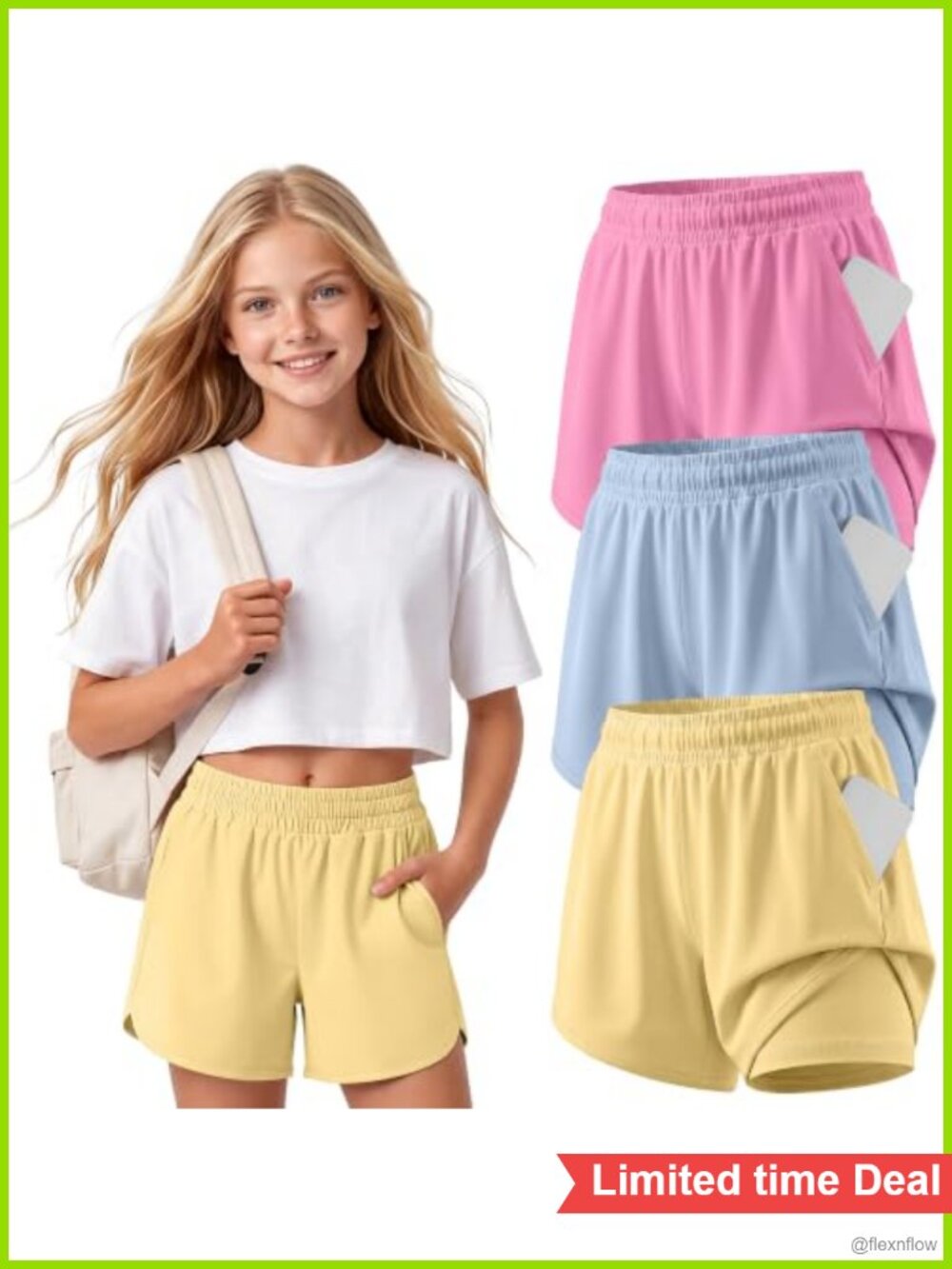 Girls 3 Pack Quick Dry Athletic Running Shorts with Pockets